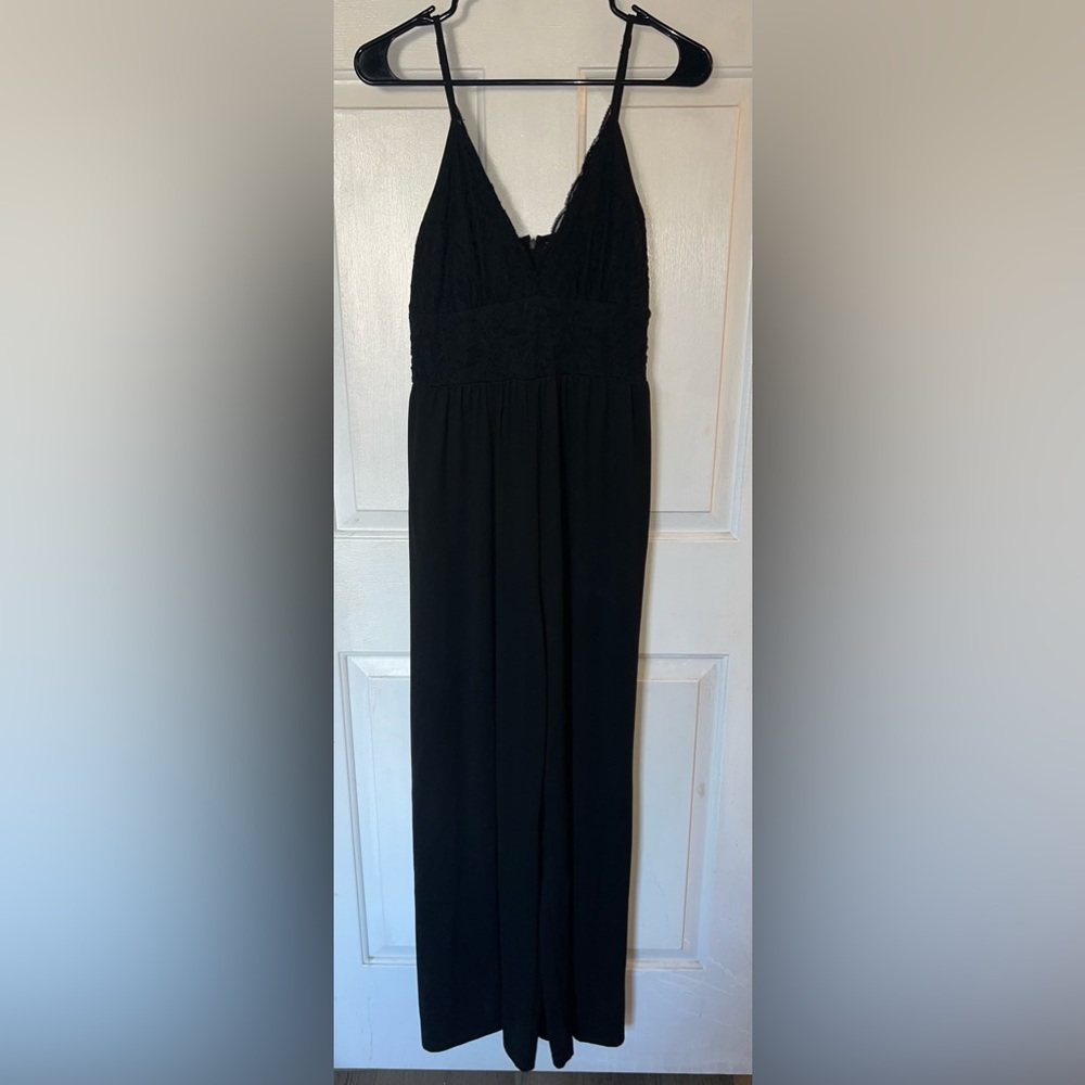 Black Lacy Spaghetti Strap Jumpsuit